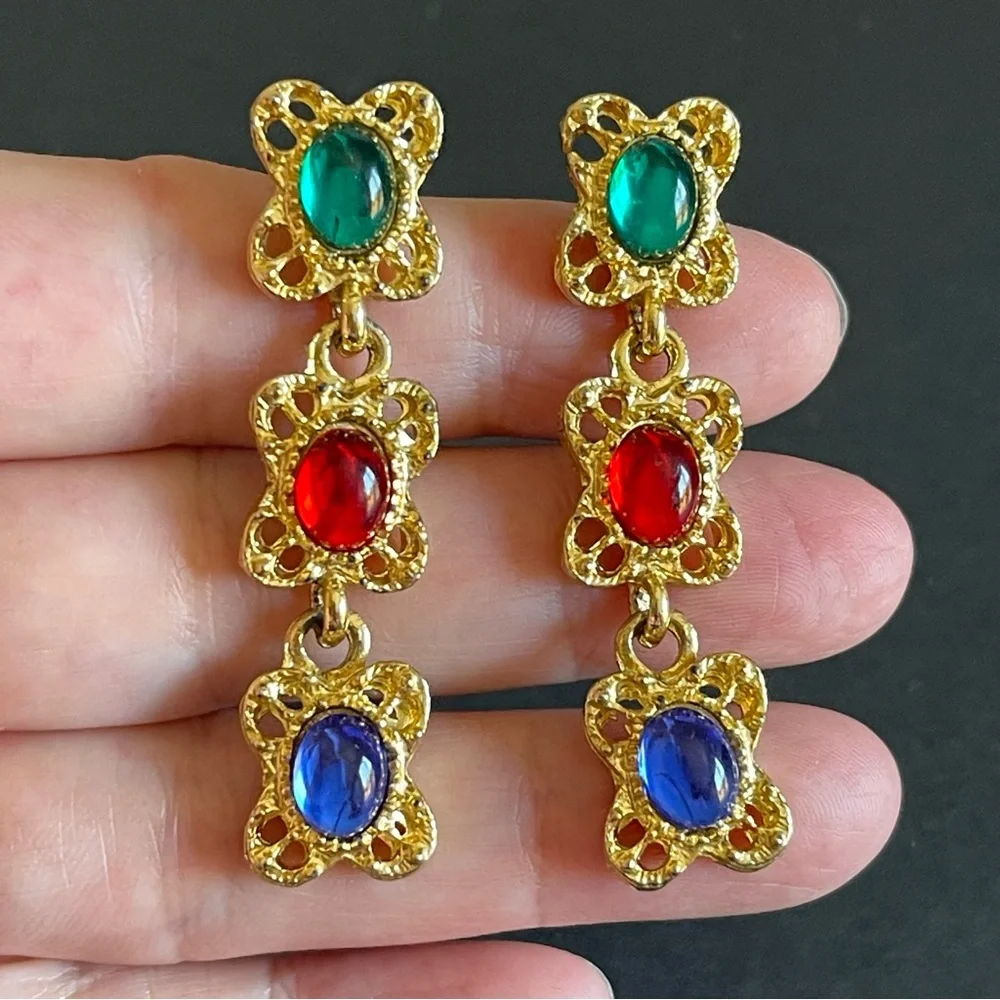 Elegant Gold Multicolor Drop Earrings